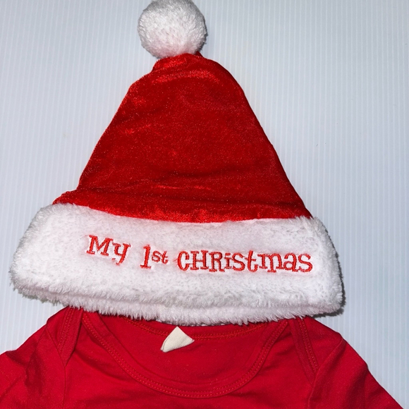 Baby girl My 1st Christmas Jumpsuit 90 Red 9-12 months with Santa Hat Christmas - Picture 6 of 8